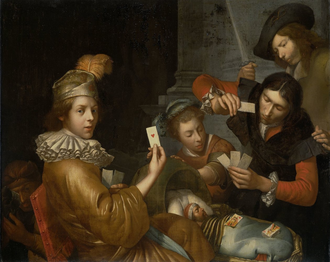 The Card Game on the Cradle: Allegory av Johannes van Wijckersloot (attributed to)