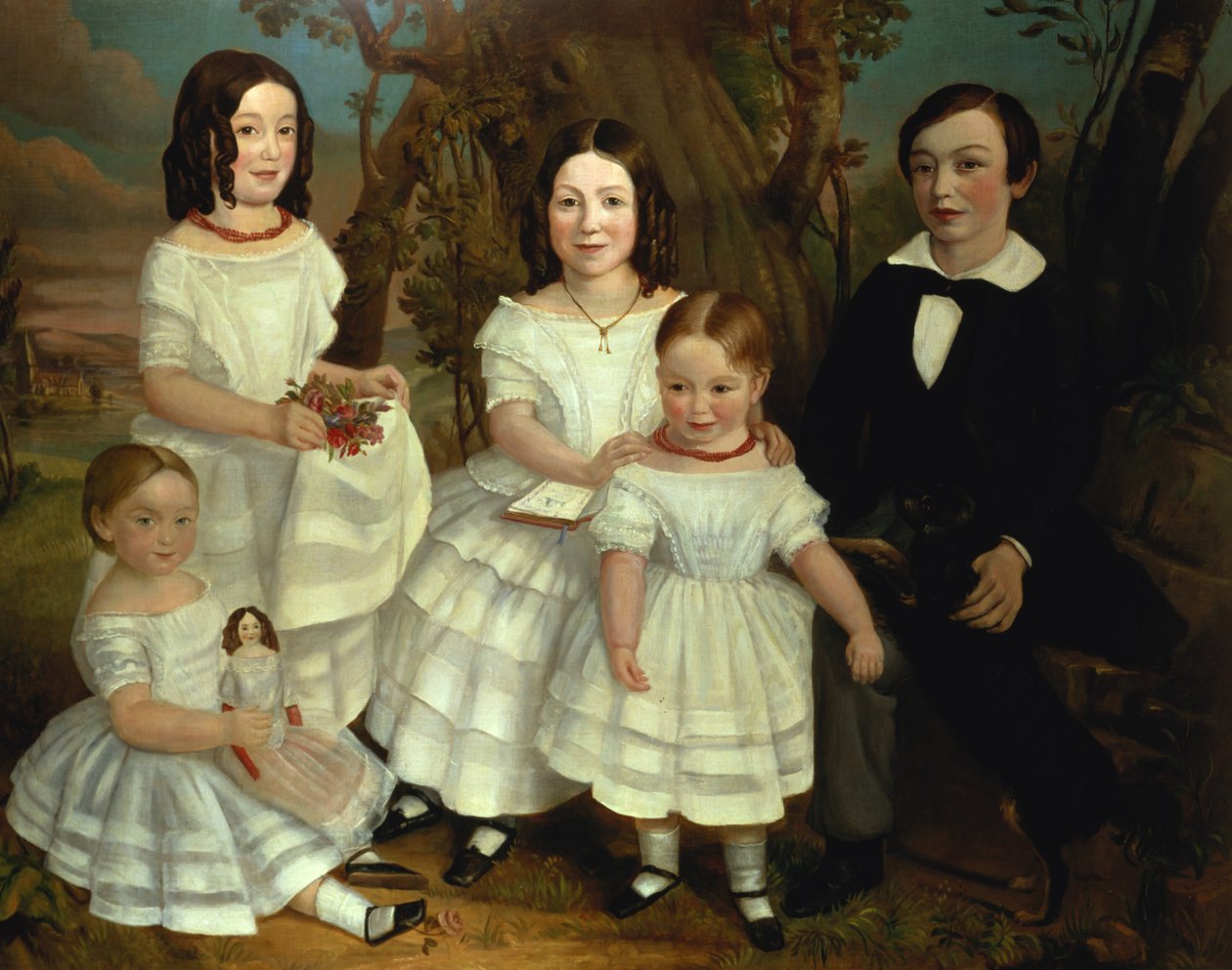 Portrett av en gutt og hans fire søstre, ca. 1830 av John A. Giles
