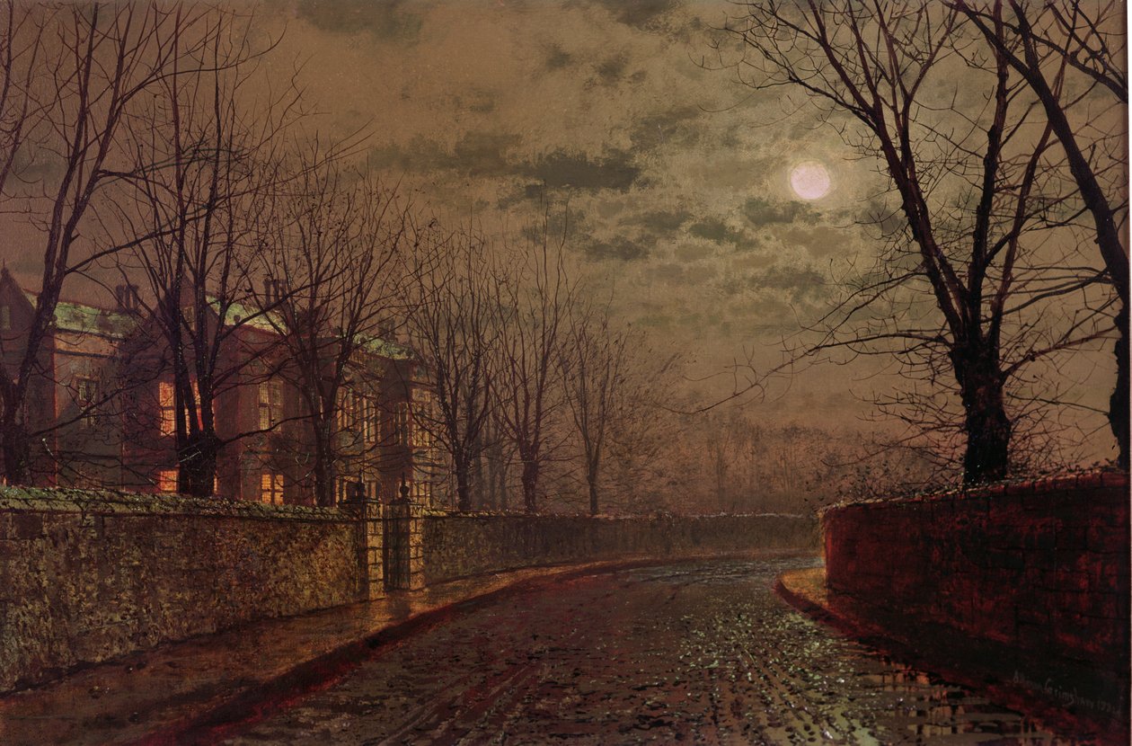 Månebelyst gatescene, 1882 av John Atkinson Grimshaw