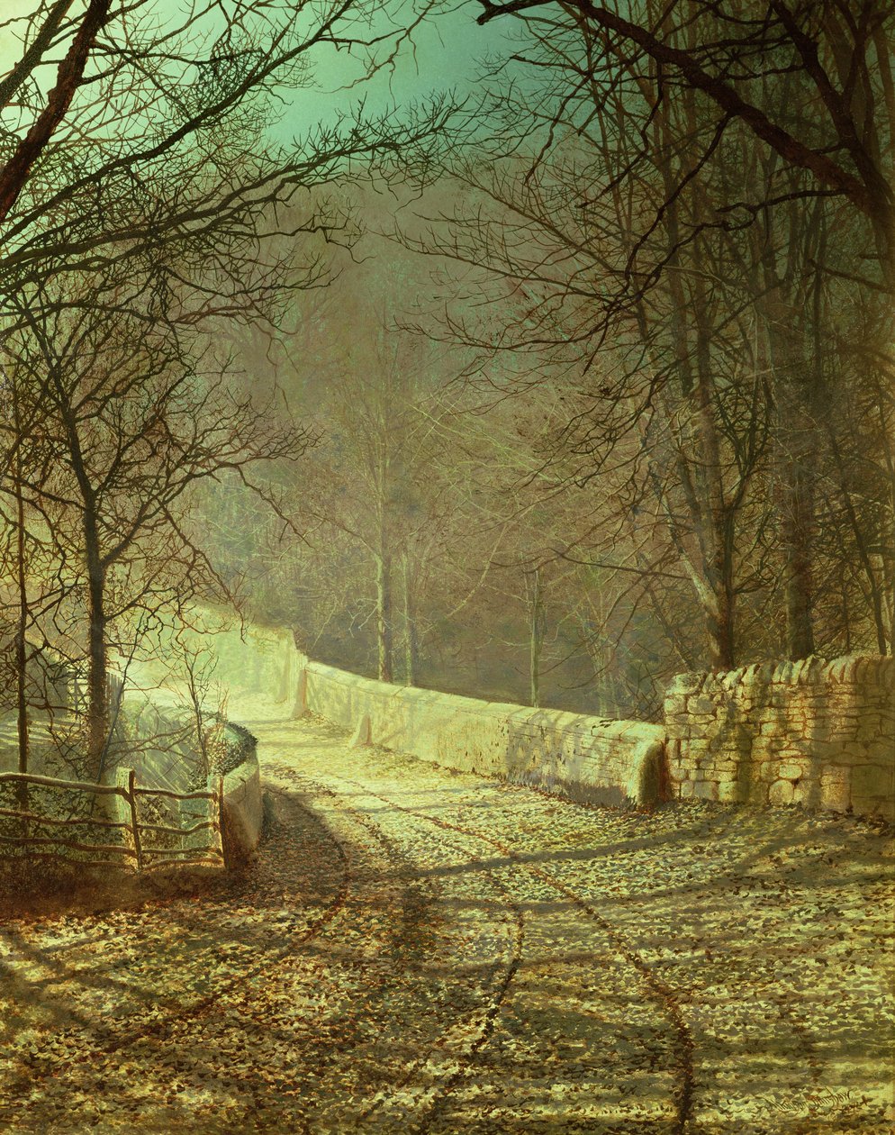 Solskinn gjennom vintertrær av John Atkinson Grimshaw