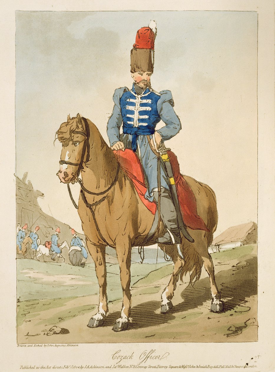 Cossack Officer, etset av kunstneren, utgitt 1804 av John Augustus Atkinson