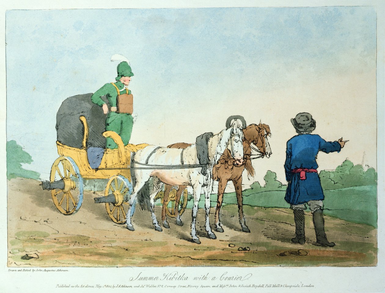 Sommer Kibitka med en kurer, 1803 av John Augustus Atkinson