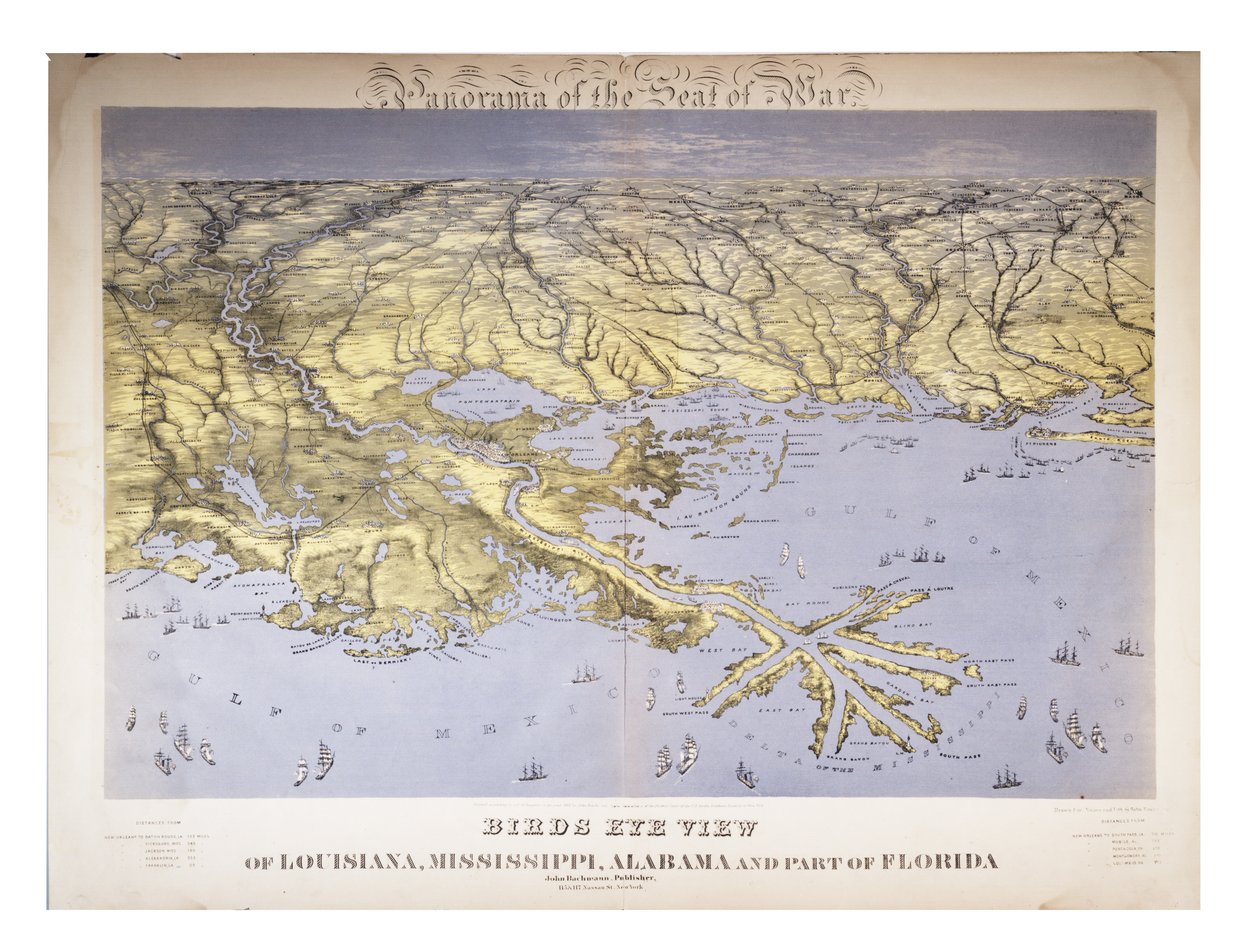 Panorama of the Seat of War: Bird Eye View Of Louisiana, Mississippi, Alabama og en del av Florida, 1861 av John Bachmann