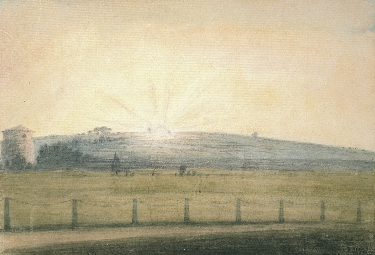 Solnedgang sett fra observatoriet i Oxford, 20. desember 1784 (akvarell over grafitt, på papir) av John Baptist Malchair
