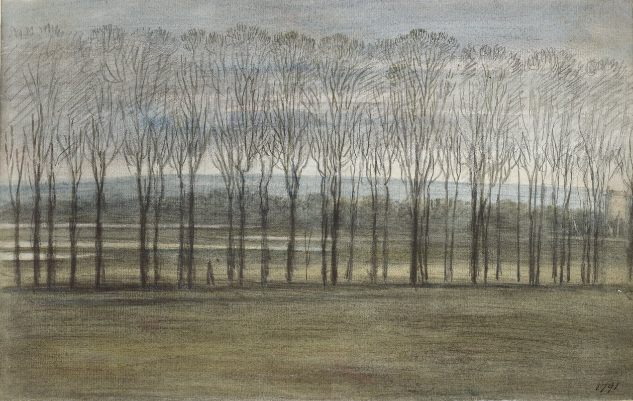 Utsikt fra Merton College, 28. februar 1791 (akvarell over grafitt, på papir) av John Baptist Malchair
