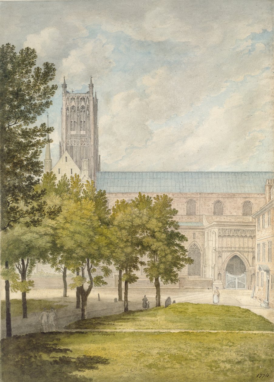 Worcester Cathedral, sannsynligvis 1774 (akvarell over grafitt, på papir) av John Baptist Malchair