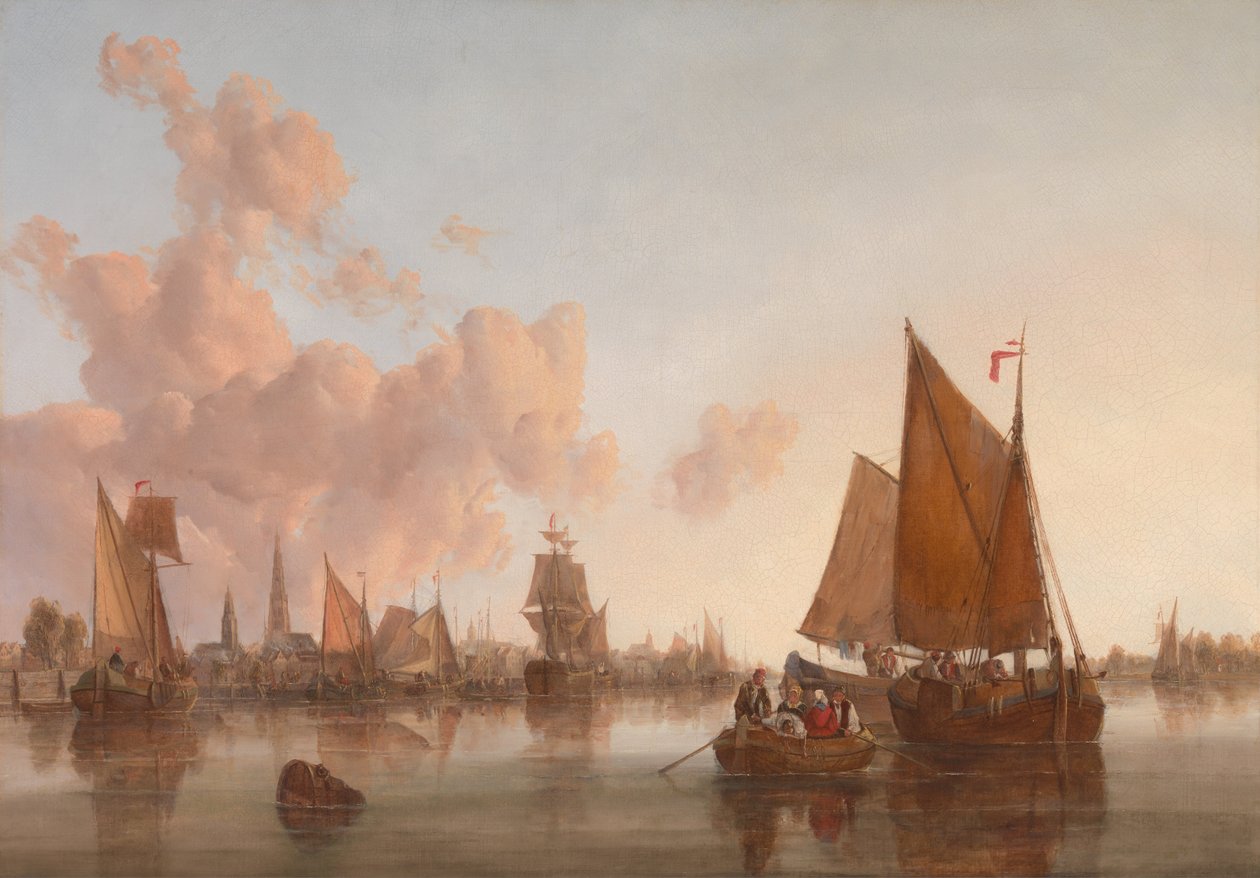 Seilbåter og lektere på en nederlandsk elvemunning av John Crome