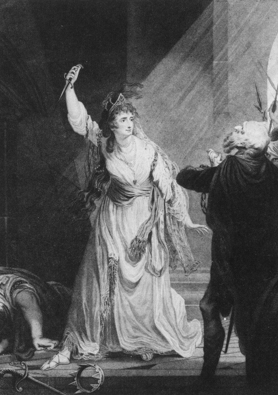 Engelsk skuespillerinne Sarah Siddons som Euphrasia i The Grecian Daughter av Arthur Murphy, Theatre Royal i Drury Lane, 1782 av John Boydell