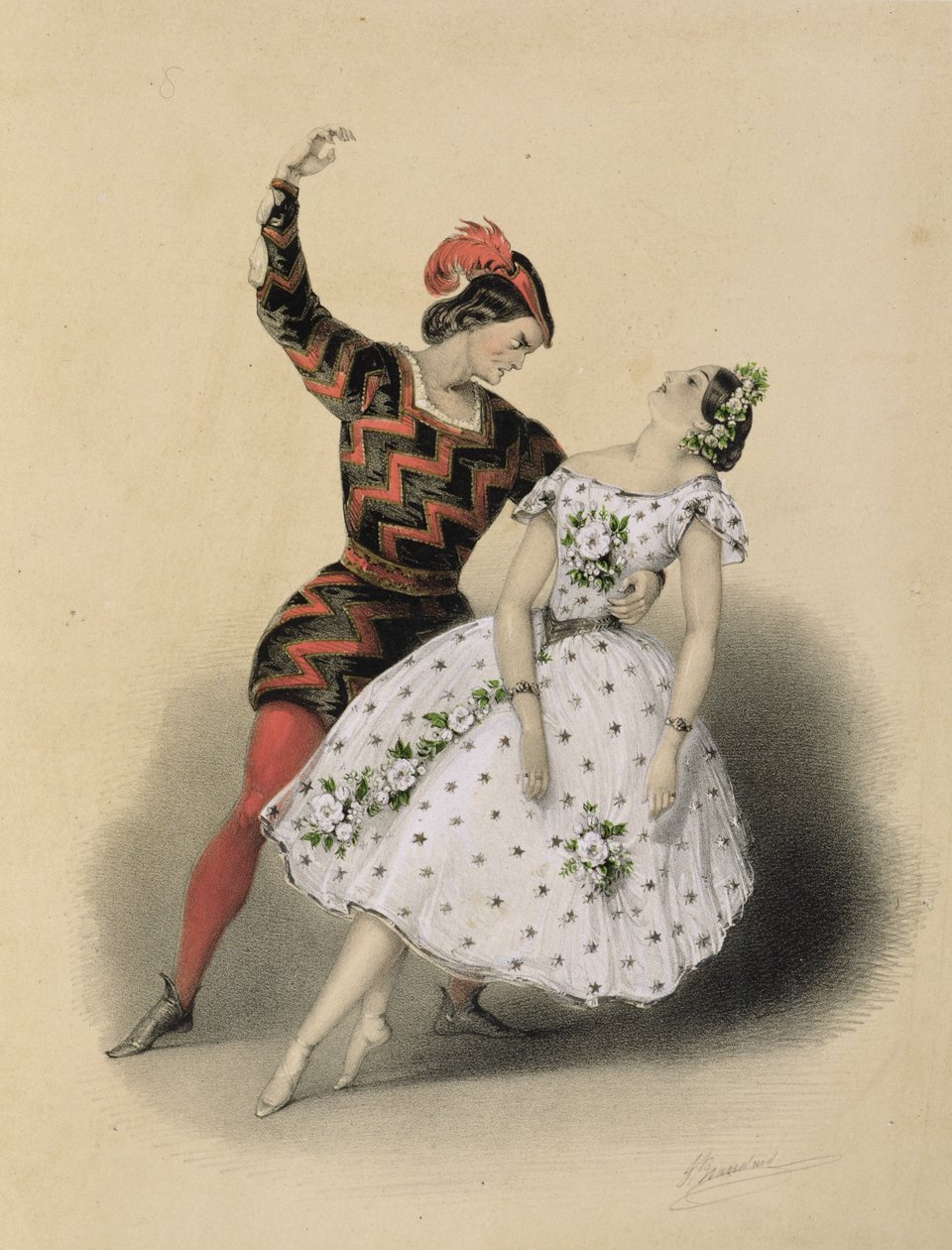 Den berømte 'Mazurka d'Extase' danset av M. Perrot og Mlle. Lucile Grahn ved Her Majesty's Theatre av John Brandard