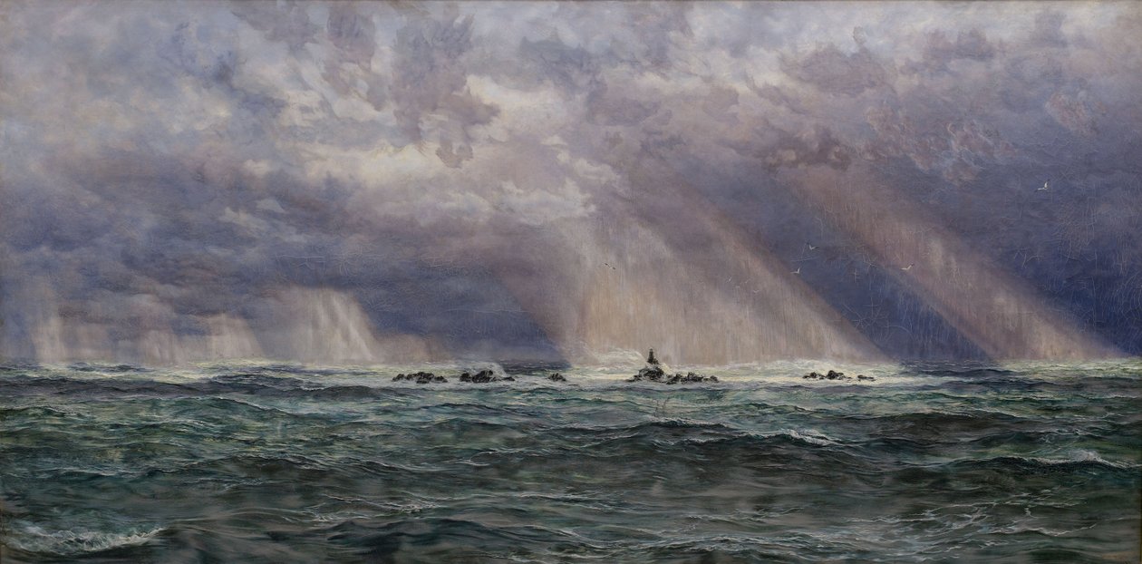 En nordvestlig kuling utenfor Longships Lighthouse av John Brett