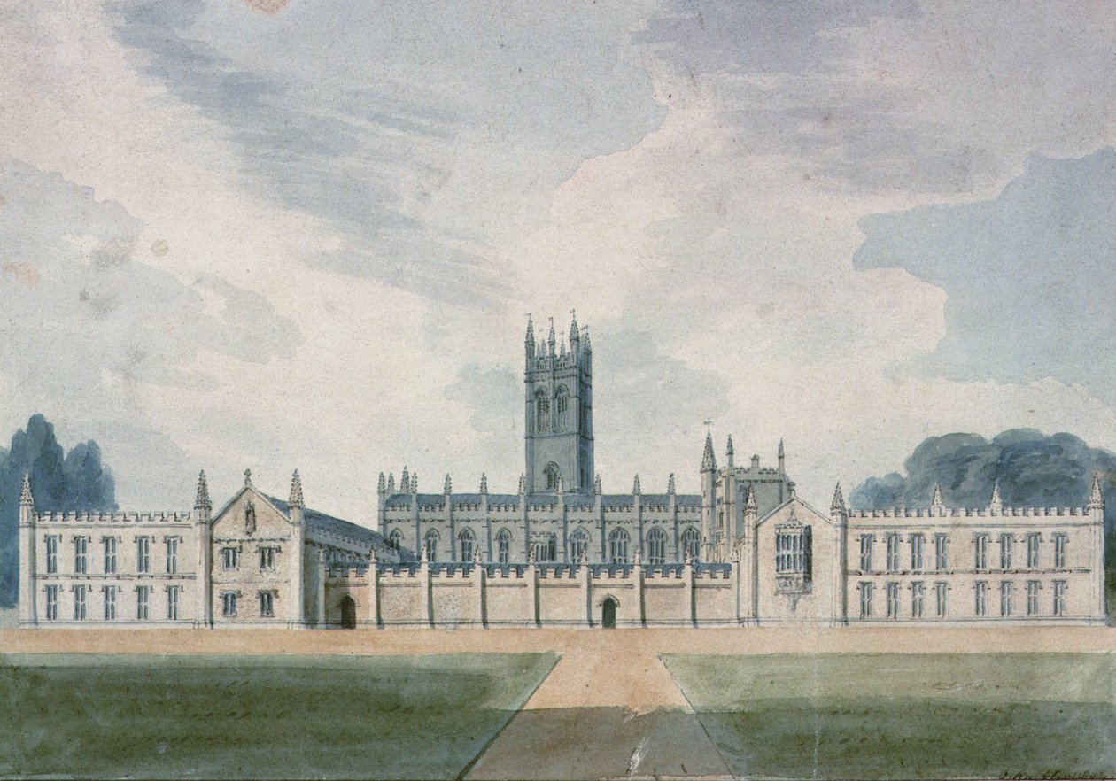 Magdalen College, Oxford, 1804 (akvarell) av John Chessell Buckler