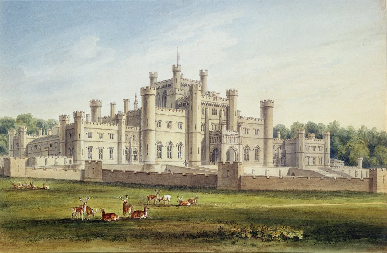 North East View of Lowther Castle, Westmoreland, sete for jarlen av Lonsdale, 1814 av John Chessell Buckler