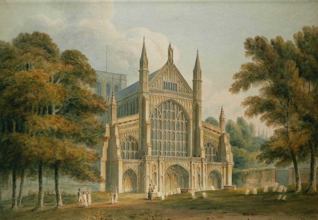 Winchester Cathedral: The Facade from the North-West, 1801 (akvarell) av John Chessell Buckler