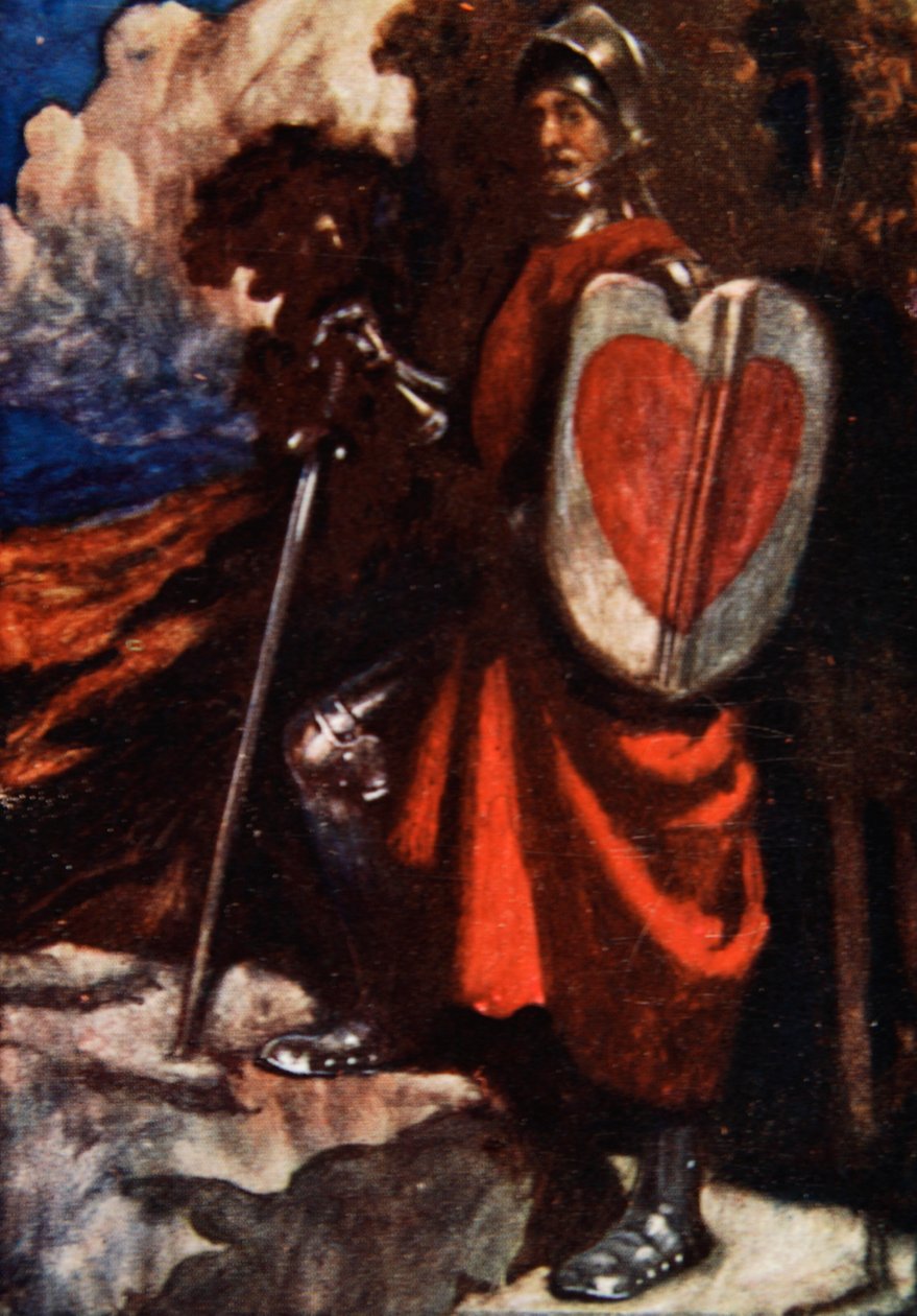 Tolken ba deretter om en tjener av ham, kalt Greatheart, illustrasjon fra 'The Pilgrim's Progress' av John Bunyan, fortalt av Mary Macgregor, utgitt av TC og EC Jack, 1907 (farge av John Byam Liston Shaw