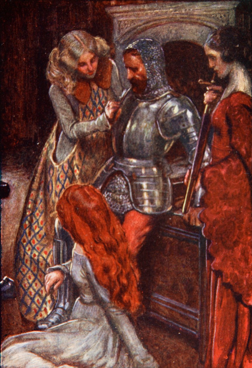 De ville ta ham med til våpenhuset før han forlot dem, illustrasjon fra 'The Pilgrim's Progress' av John Bunyan, fortalt av Mary Macgregor, utgitt av TC og EC Jack, 1907 av John Byam Liston Shaw