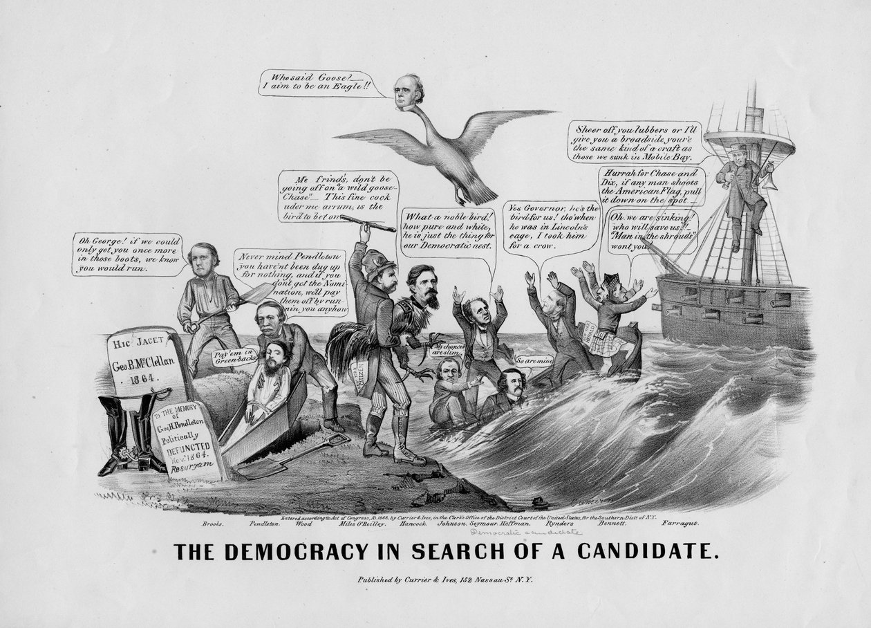 Demokratiet på jakt etter en kandidat, utgitt av Currier und Ives, New York, 1868 av John Cameron