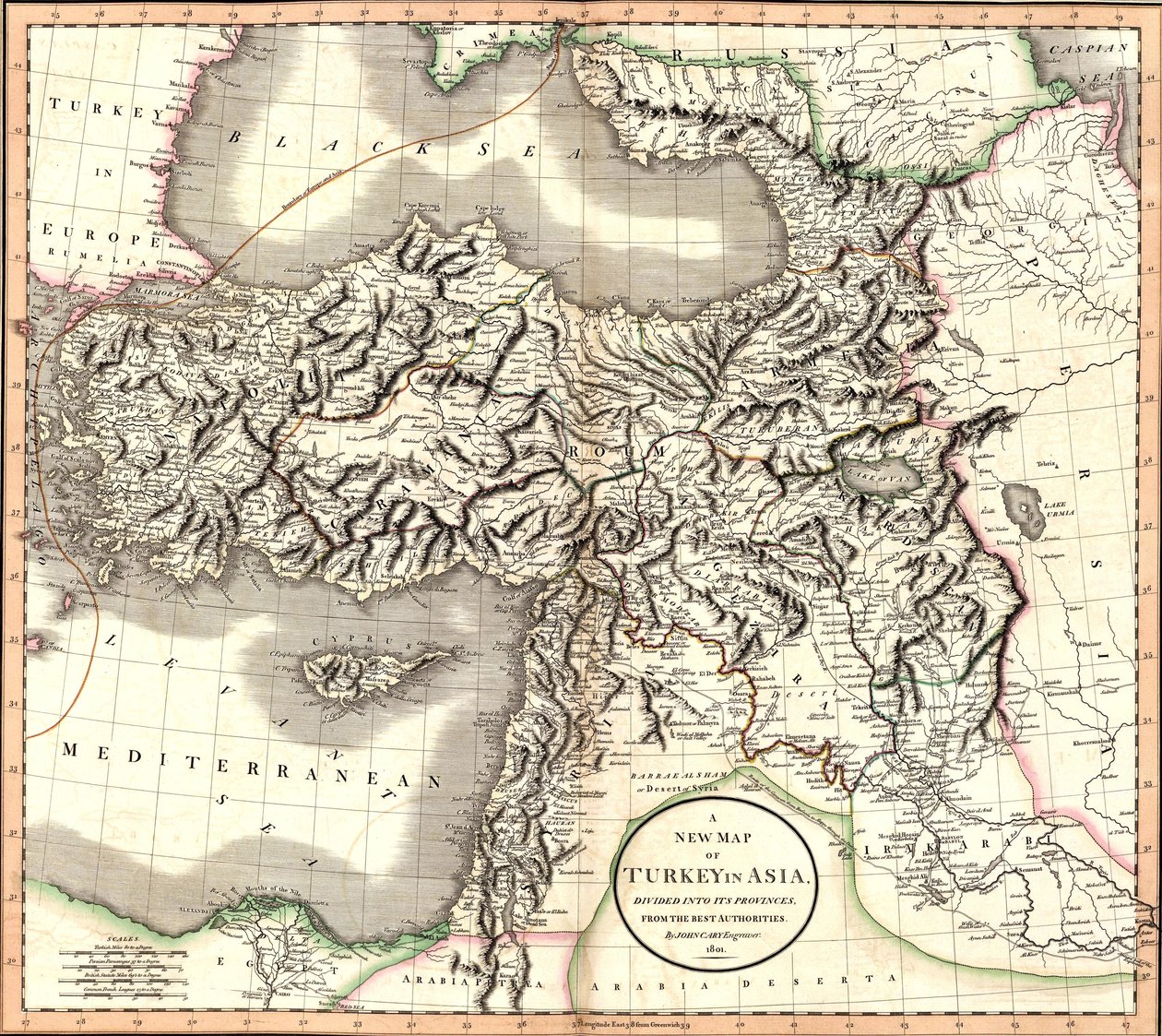 Et nytt kart over Tyrkia i Asia, delt inn i provinsene, fra de beste myndighetene. av John Cary