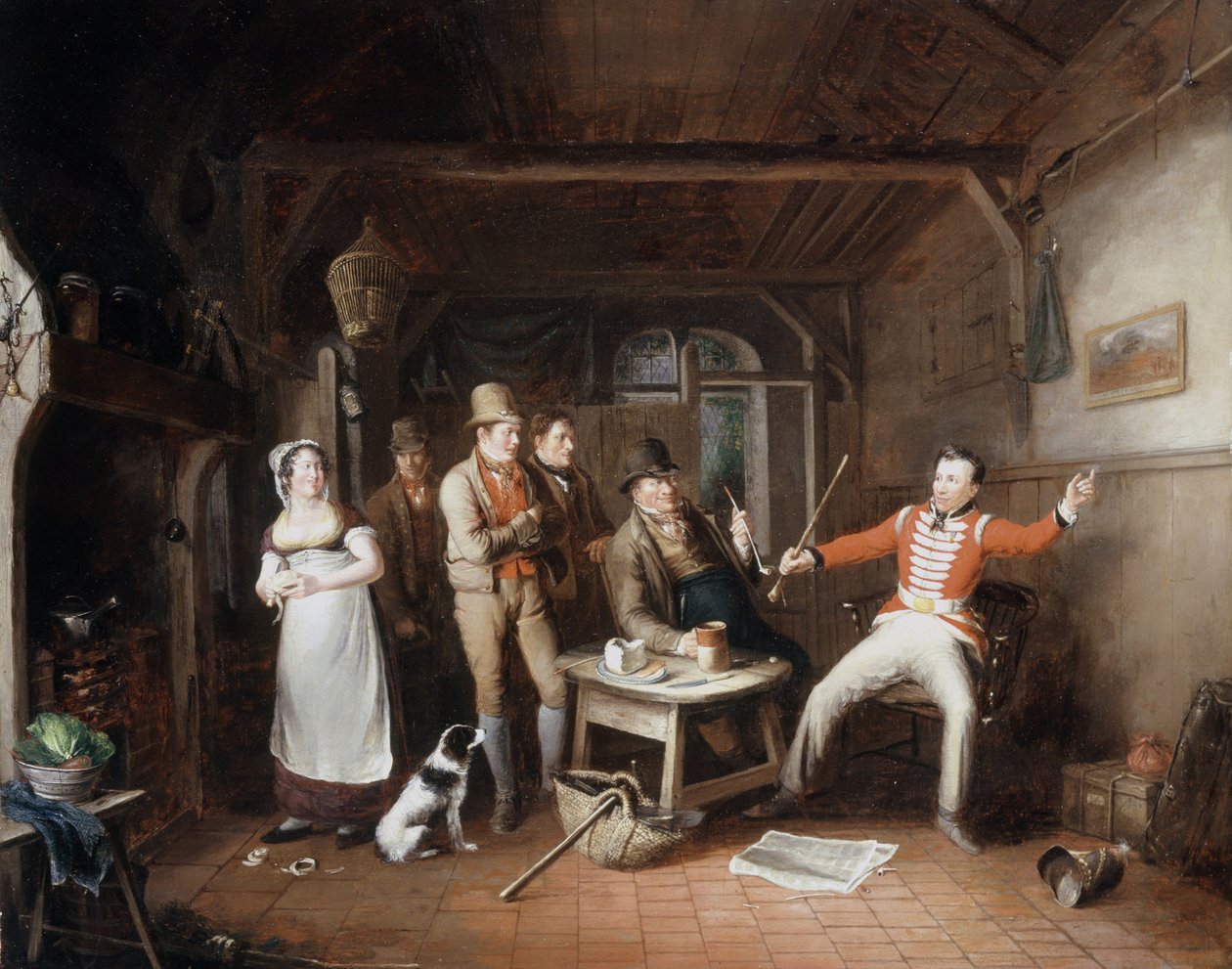 En soldat som forteller om bedriftene sine i en taverna, 1821 av John Cawse