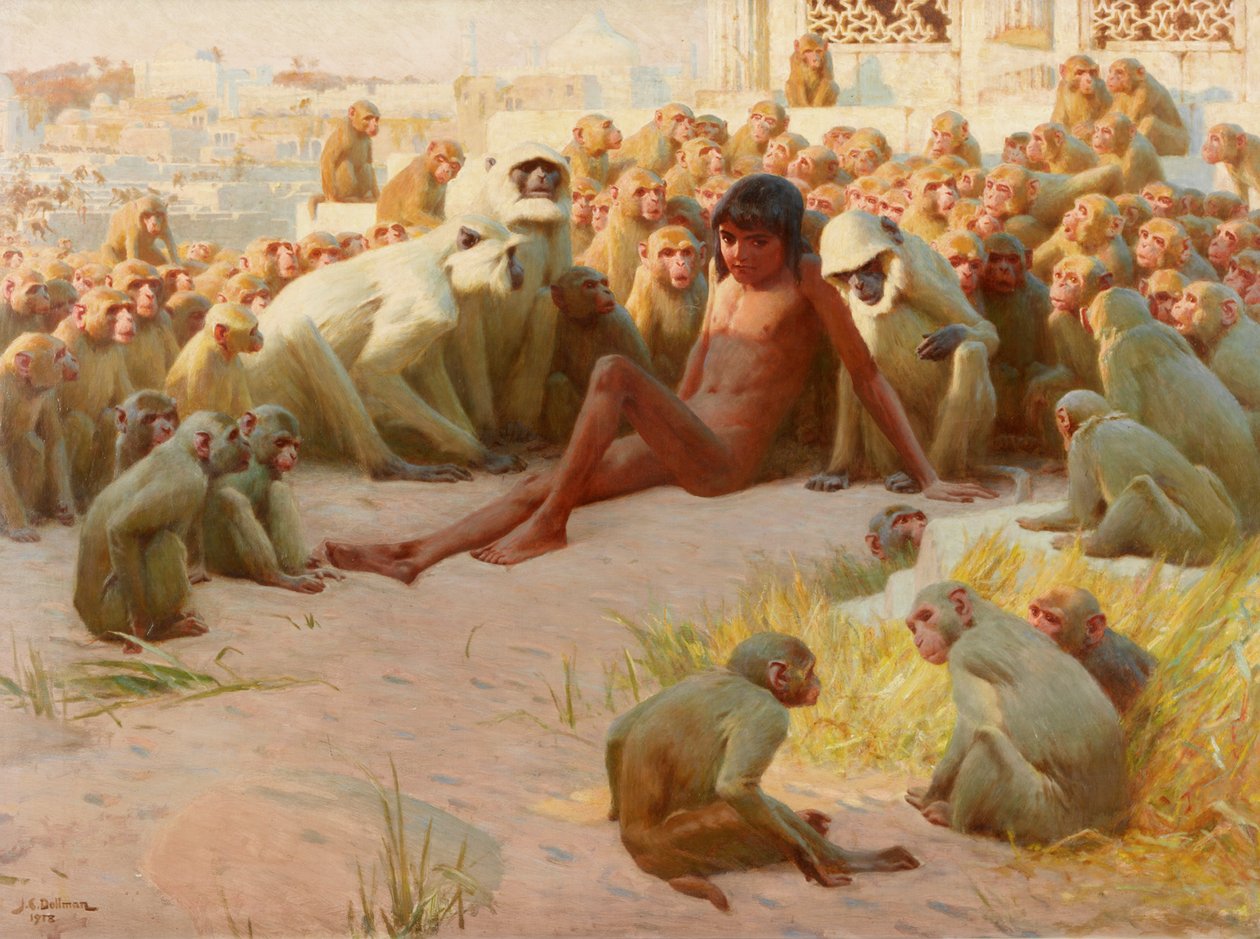 Mowgli ble leder av Bandar-loggen, 1918 av John Charles Dollman