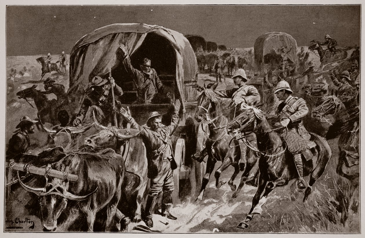 Natt angrep på en boerkonvoi av montert infanteri under oberst Williams, etter en tegning av en britisk offiser av John Charlton