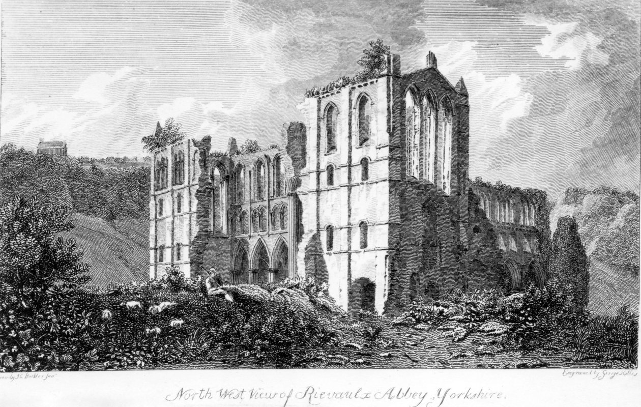 Rievaulx Abbey, Yorkshire, 1821 av John Chessell Buckler