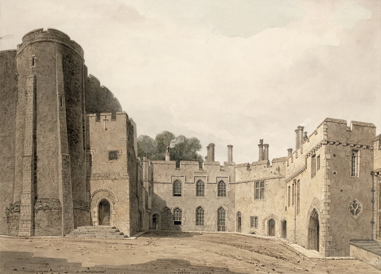 The Inner Court of Berkeley Castle, Gloucestershire, ser nord-øst, 1822 av John Chessell Buckler