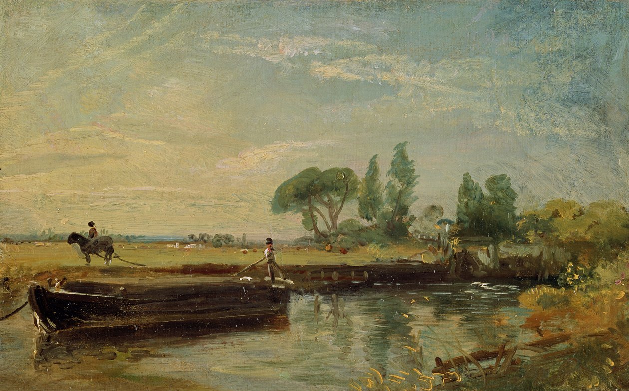 En lekter under Flatford Lock, ca. 1810 av John Constable