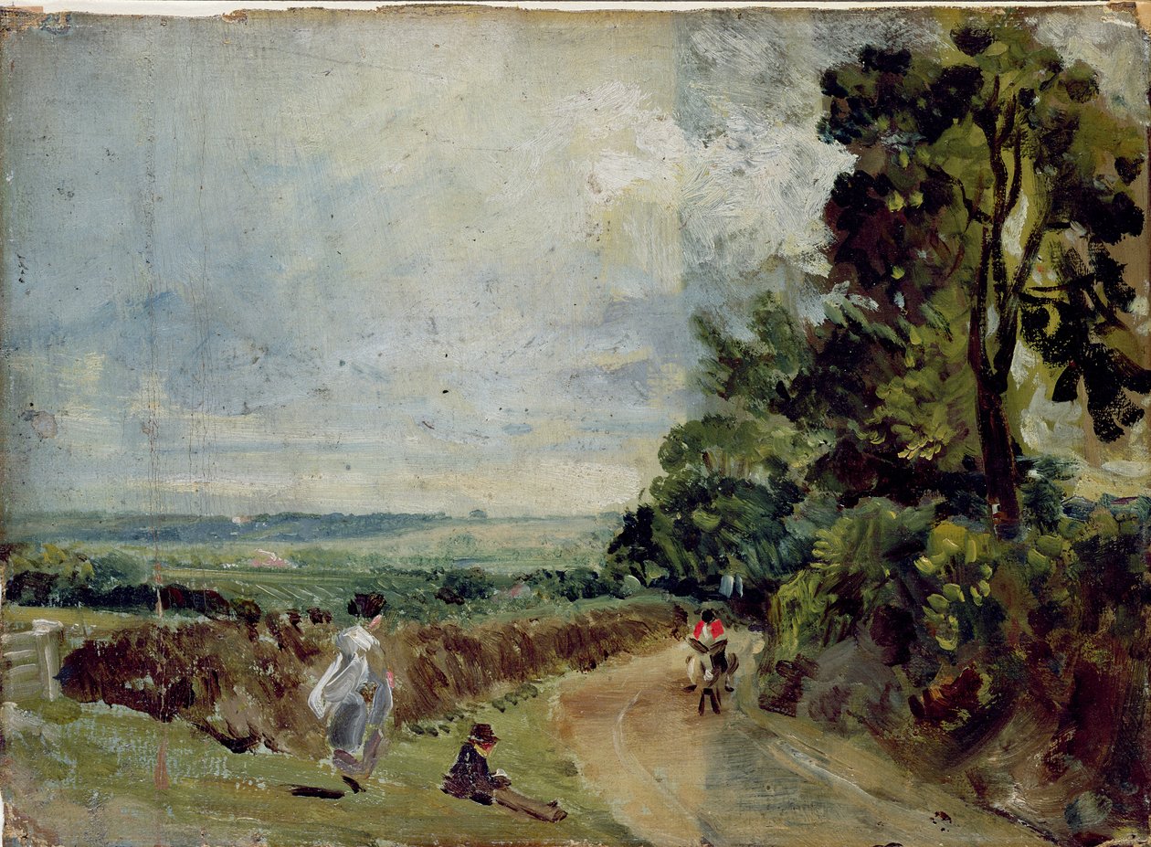 En landevei med trær og figurer av John Constable