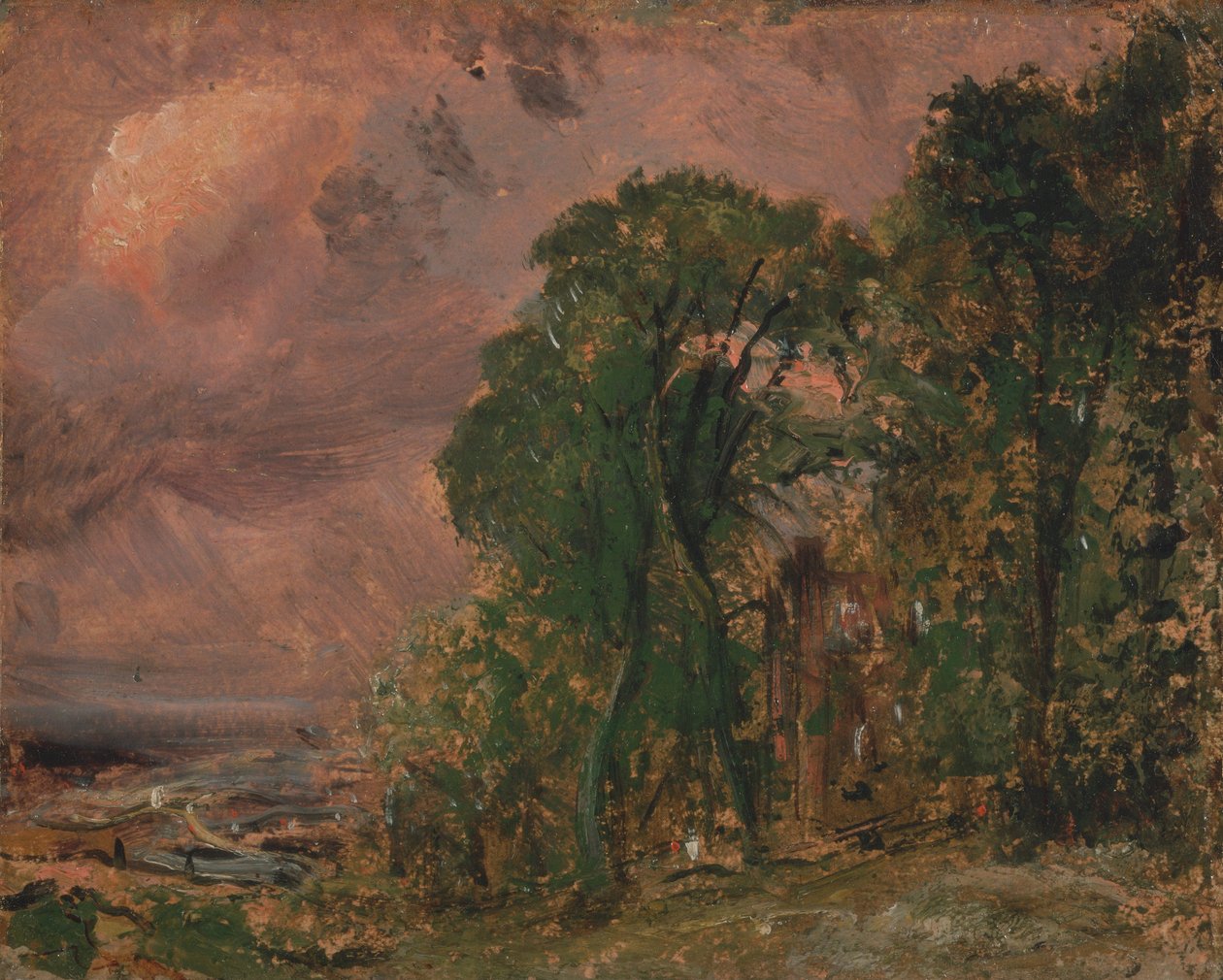 En utsikt på Hampstead med stormfullt vær av John Constable