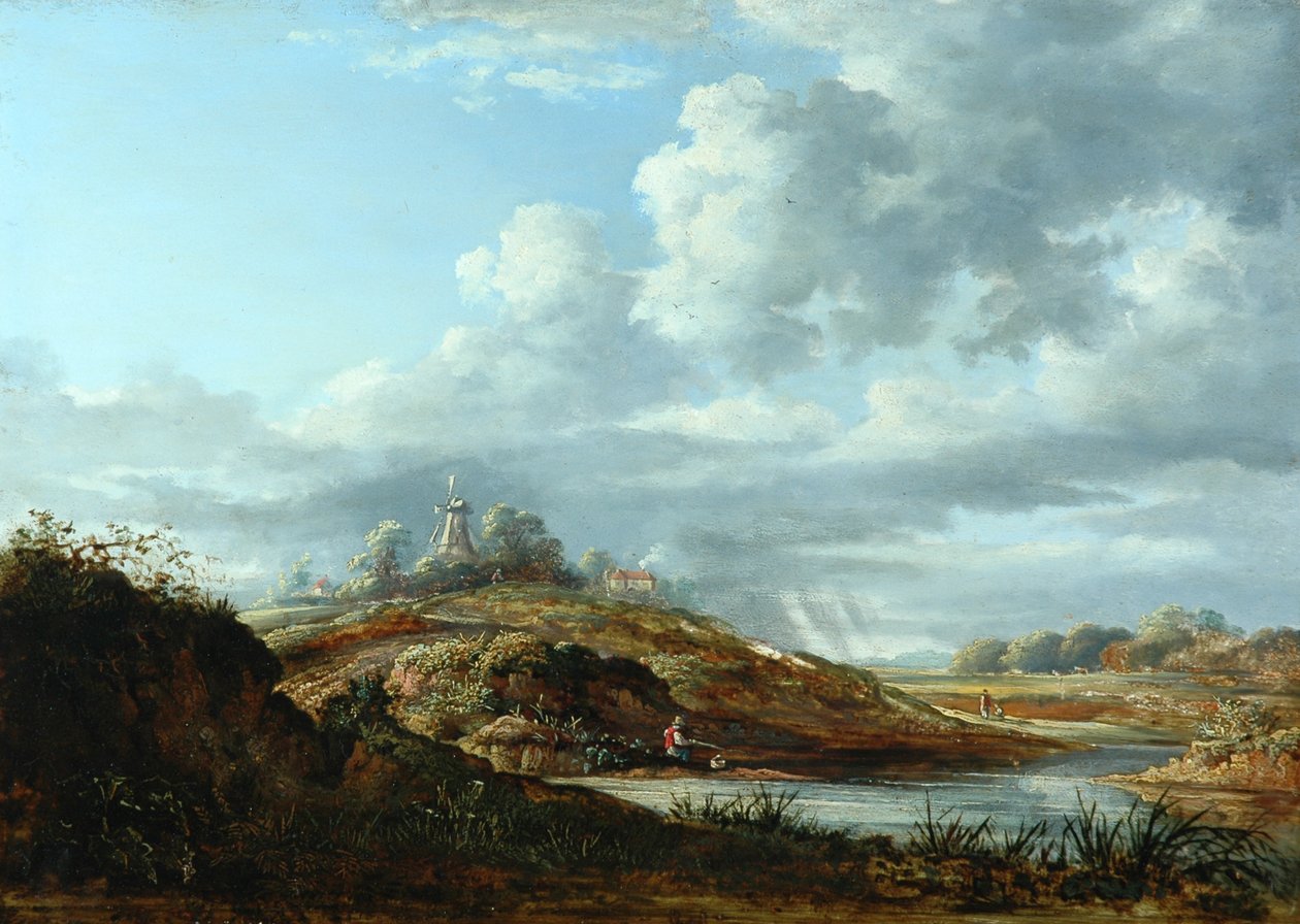 En vindmølle over en elv av John Constable