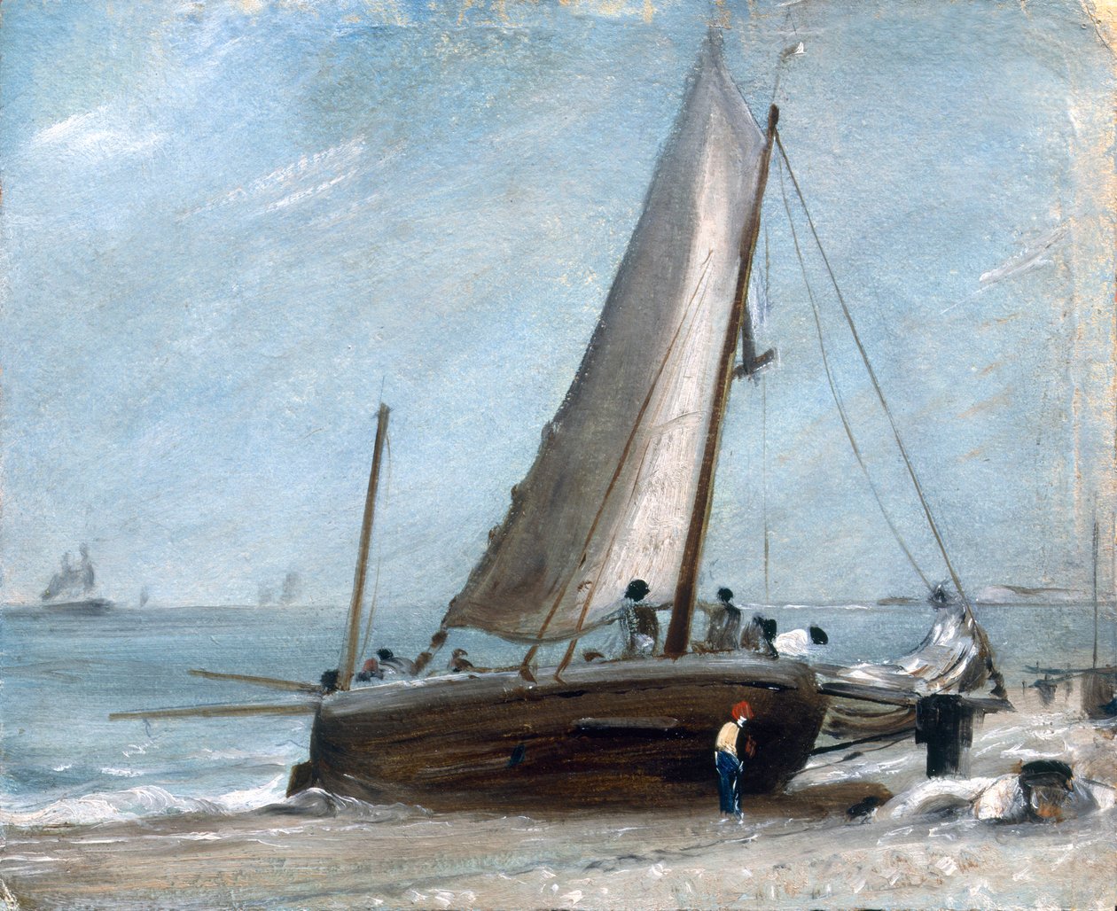 Brighton Beach med fiskebåter og mannskap av John Constable