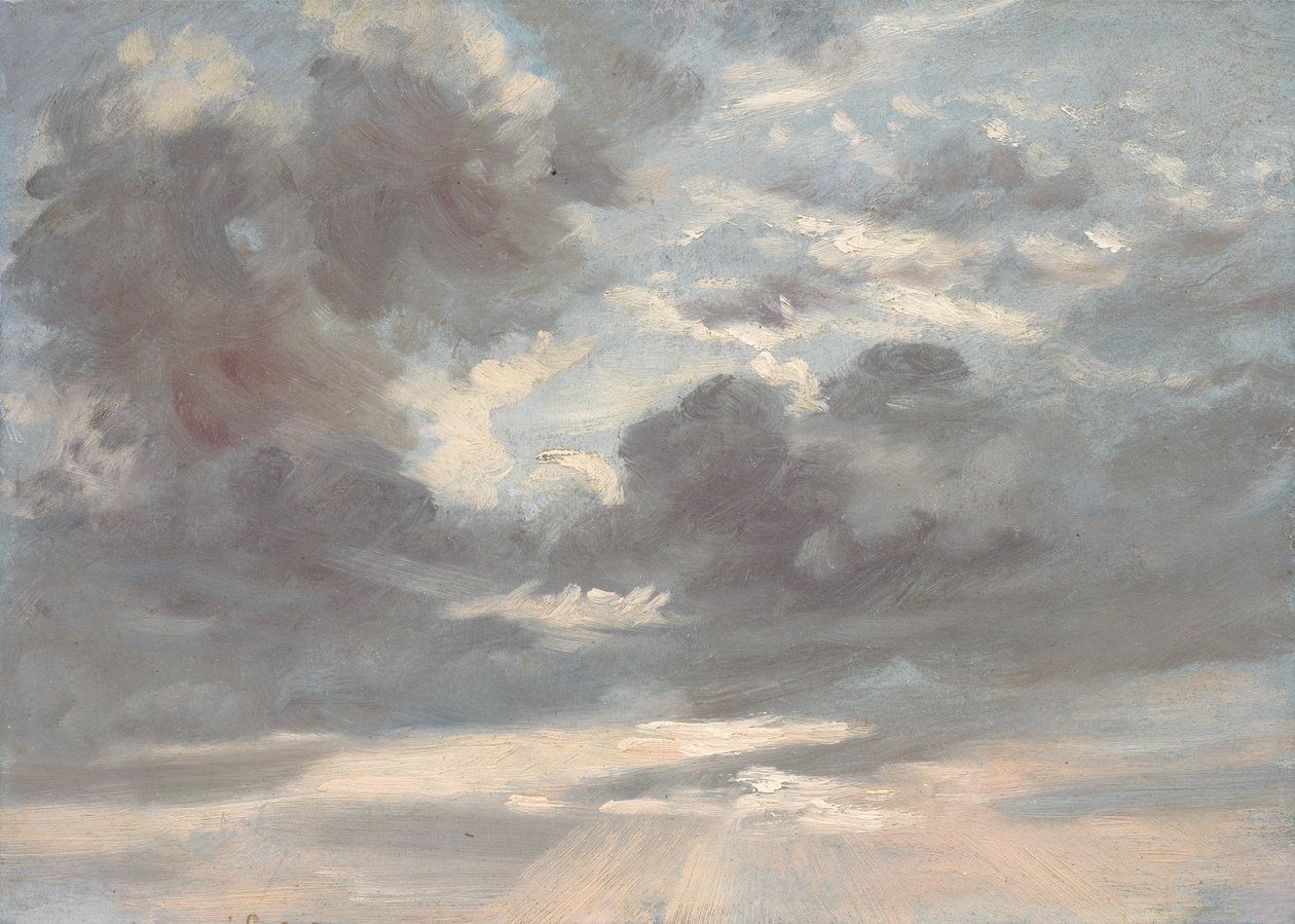Cloud Study: Stormy Sunset, 1821-2 (olje på papir på lerret) av John Constable