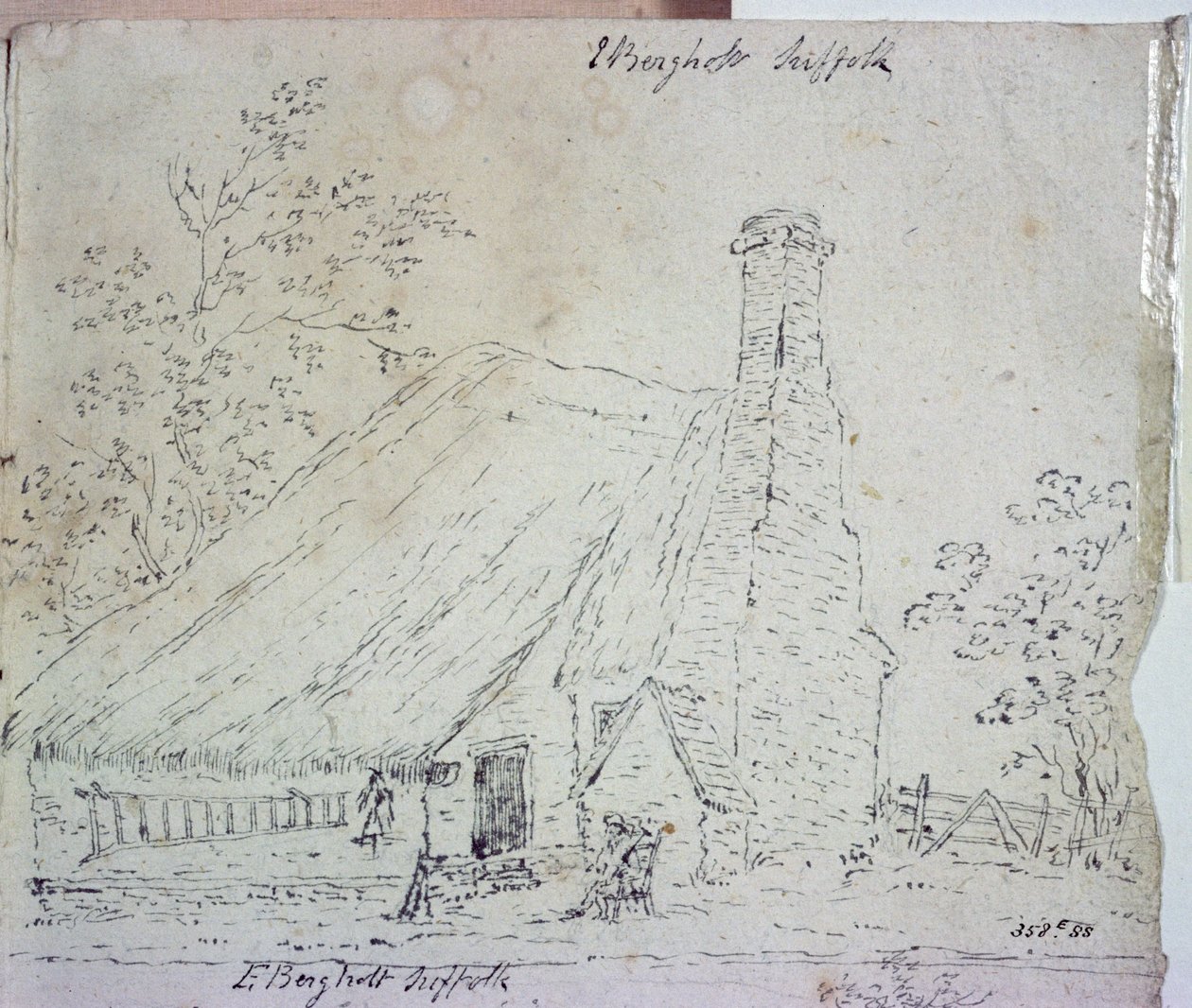 Hytte på Østre Bergholt, med hyttemann (tegning) av John Constable