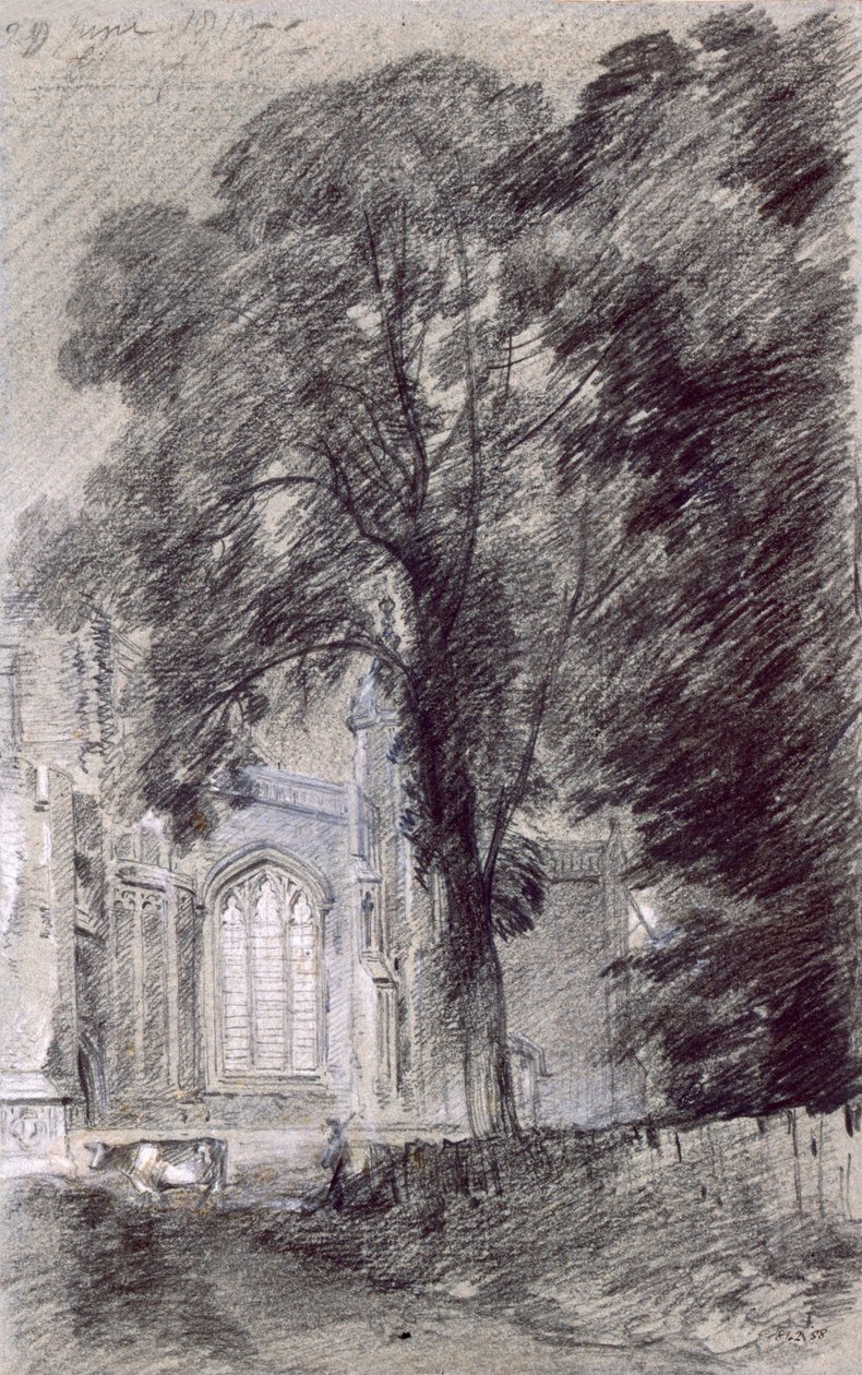 Østre Bergholt kirke - West End (grafitt på papir) av John Constable