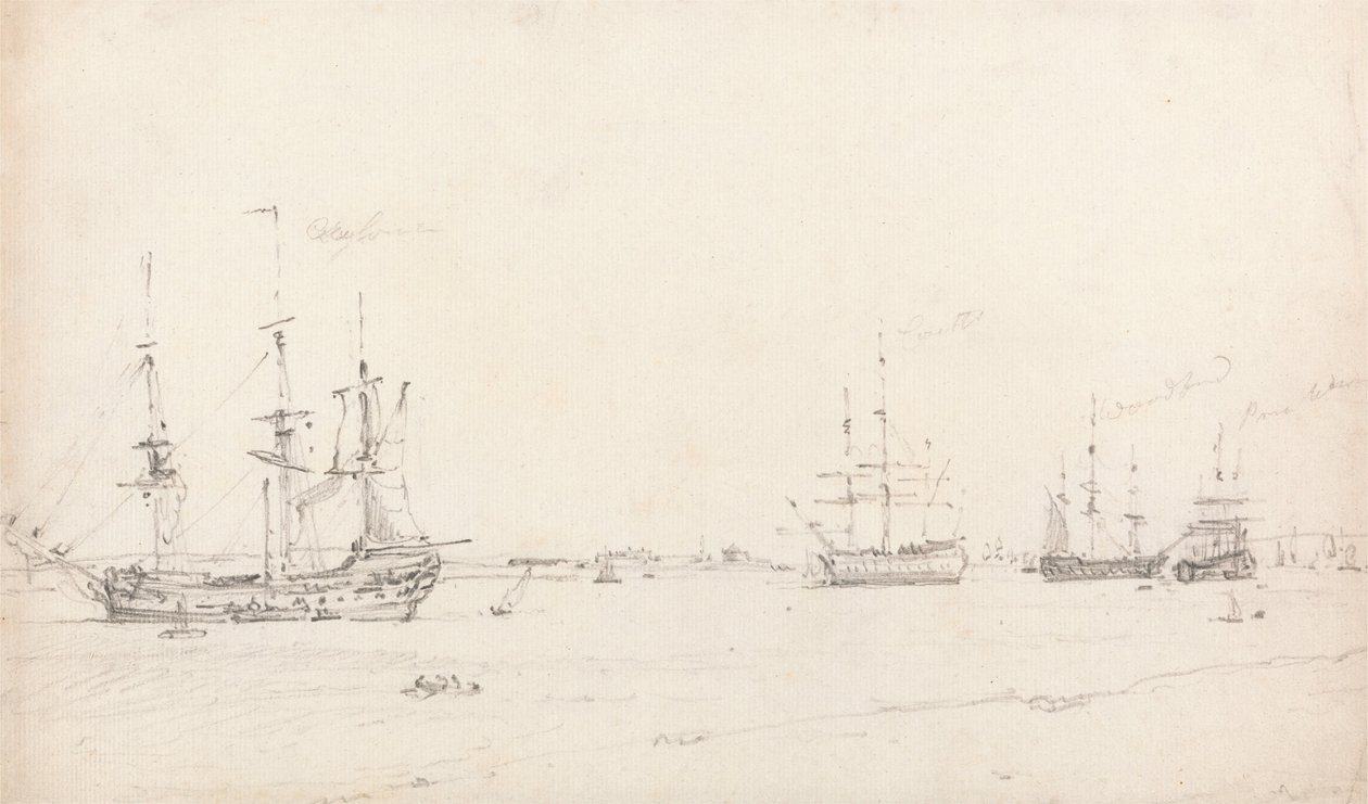 Fire østindianere på anker av John Constable