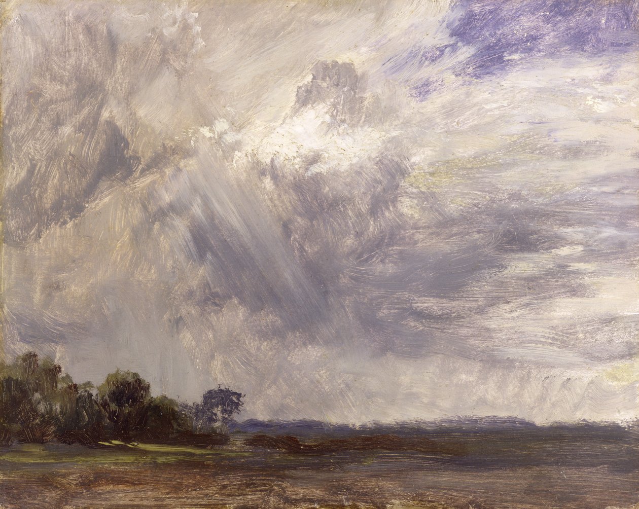 Landskap med grå vindsky, ca. 1821-30 (olje på papir lagt ned på kvernbrett) av John Constable