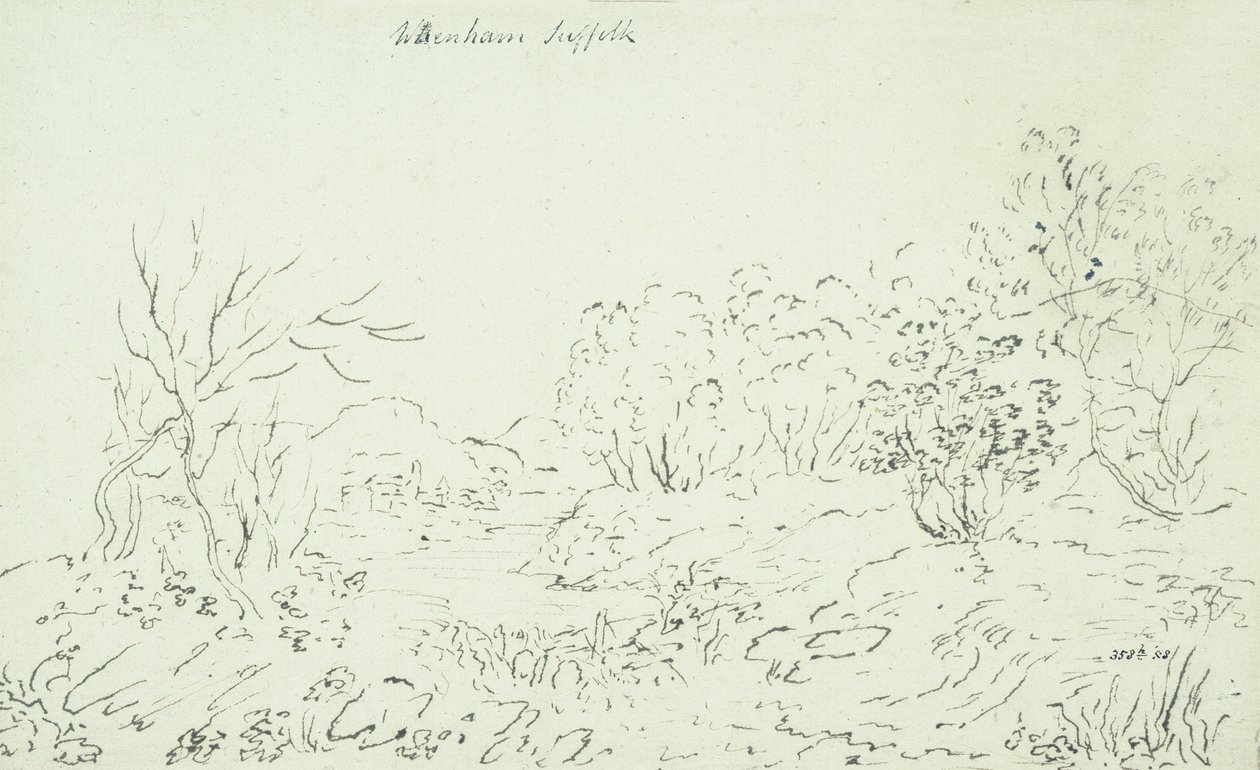 Landskap med en bekk ved Wenham, 1796 (penn og blekk) av John Constable