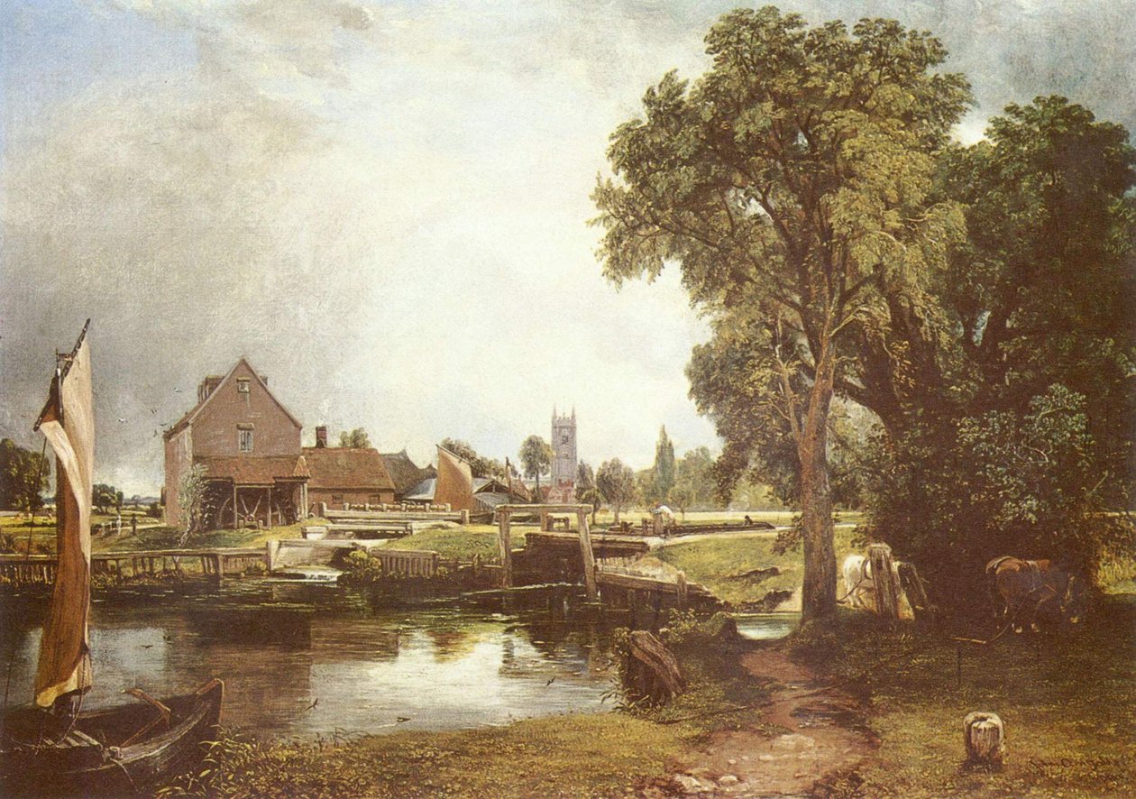 Sluseport og kvern på Dedham av John Constable