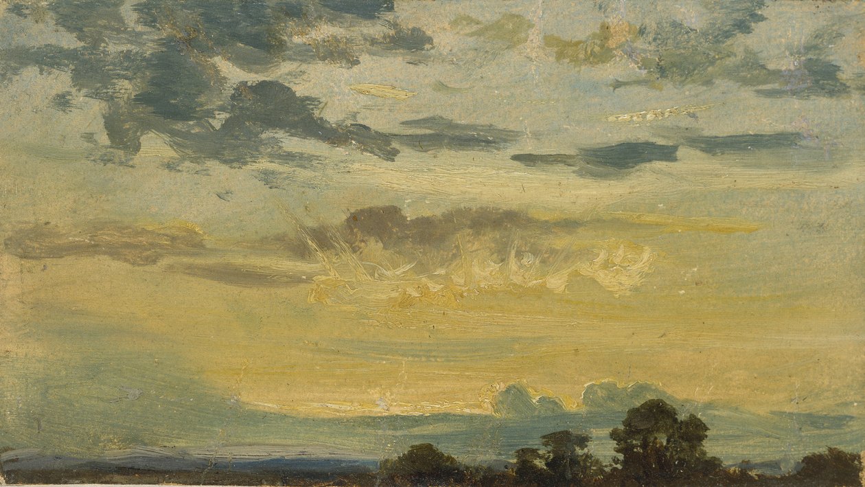 Sommersolnedgang (olje på papir) av John Constable