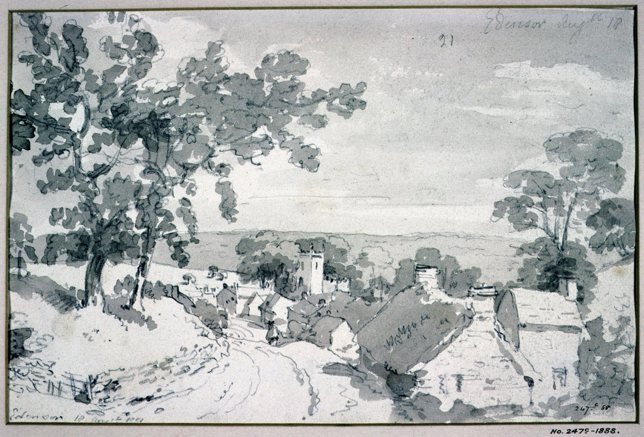 Inngangen til landsbyen Edensor, 1801 (blyant- og sepiavask) av John Constable