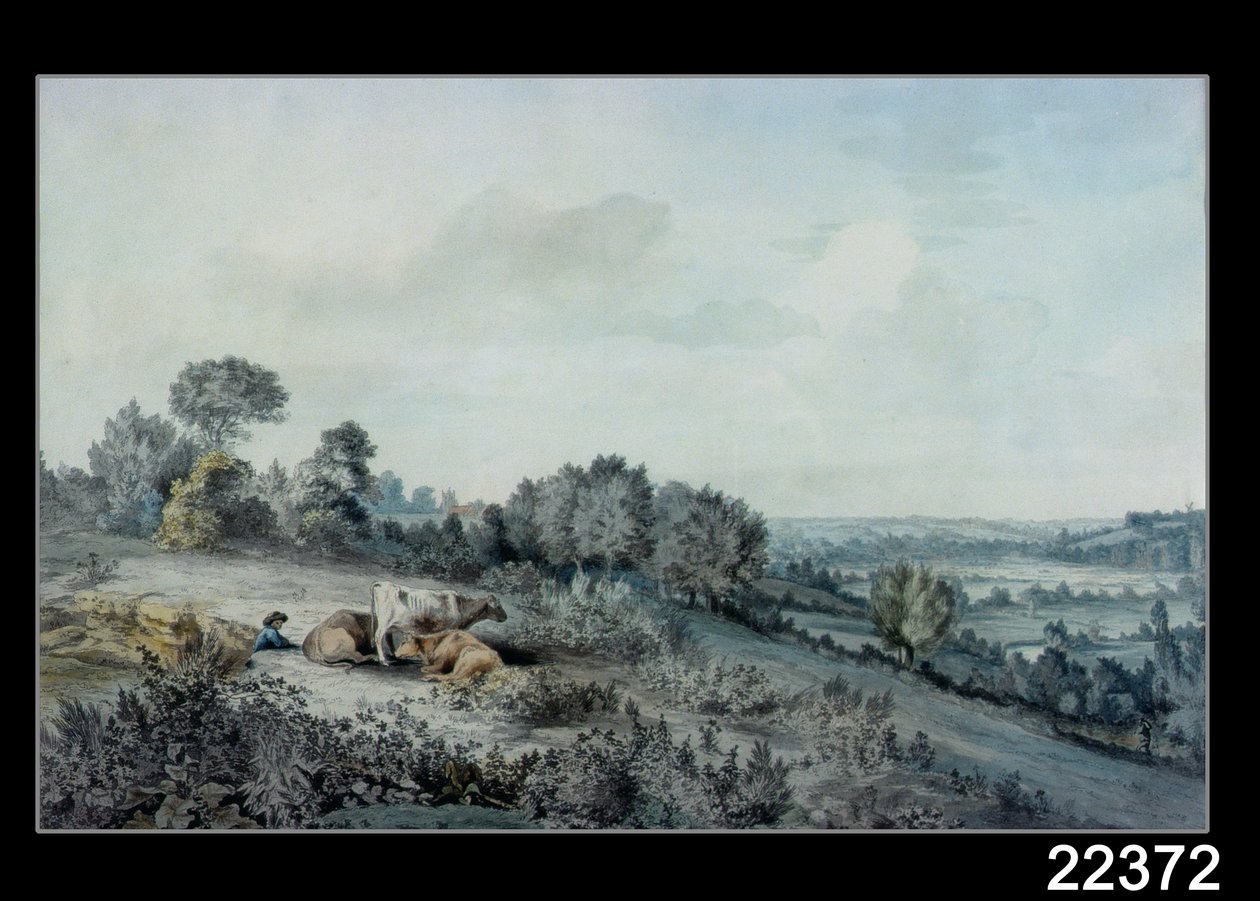 Stourdalen, med utsikt mot Øst-Bergholt, 1880 (blyant, penn og blekk og akvarell på papir) av John Constable