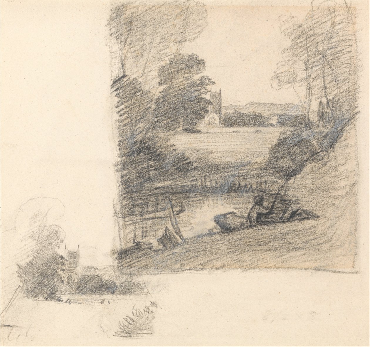 To studier av Dedham Church fra øst av John Constable