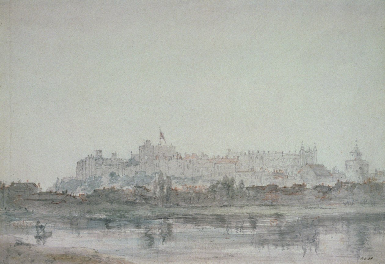 Windsor Castle fra elven, 1800-tallet (tegning) av John Constable