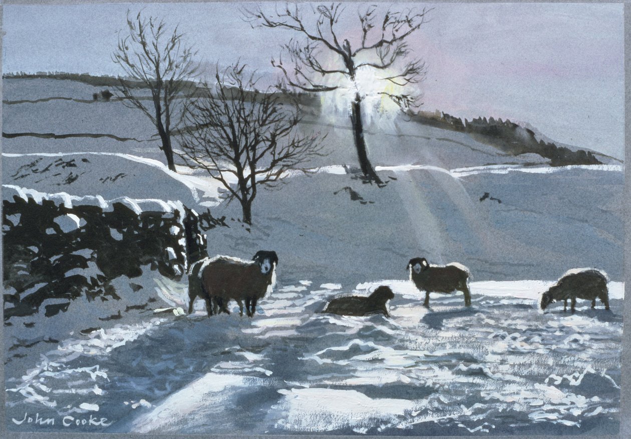 Winter Afternoon at Dentdale, 1991 (gouache) av John Cooke