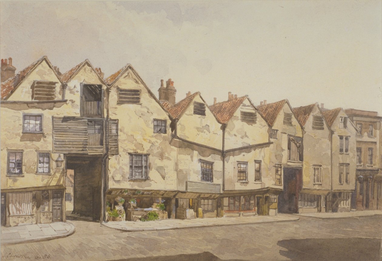 Utsikt over butikker og hus, Bermondsey Street, Bermondsey, 1886 av John Crowther