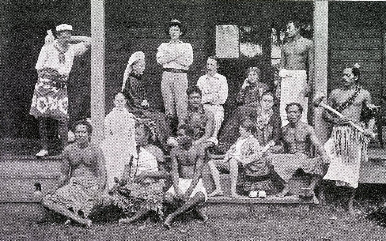 Robert Louis Stevenson med husstanden sin i Vailima, Samoa, 1892 av John Davis