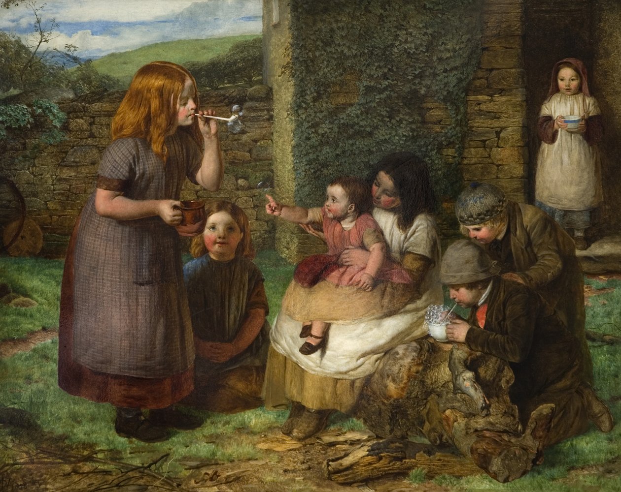 Bubbles: Cottage Scene with Children at Play, 1856 av John Dawson Watson