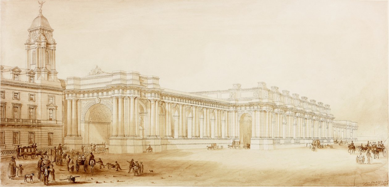 Central Station, Newcastle upon Tyne (bc og blekk på papir) av John Dobson