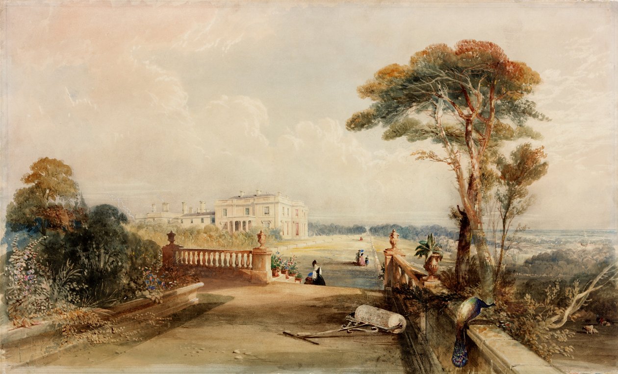 Meldon Park, Northumberland (bc, kritt, penn, blekk, blyant og wc på papir) av John Dobson
