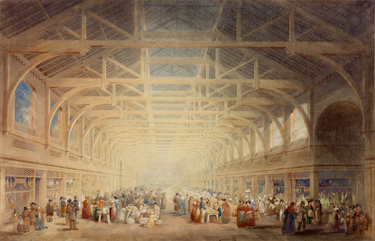 The Green Market, Newcastle upon Tyne (bc, kritt, blekk, blyant og wc på papir) av John Dobson
